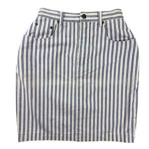 Vintage 90s NY Line Stripe Denim Skirt Womens 6 Blue White Cotton Knee Length